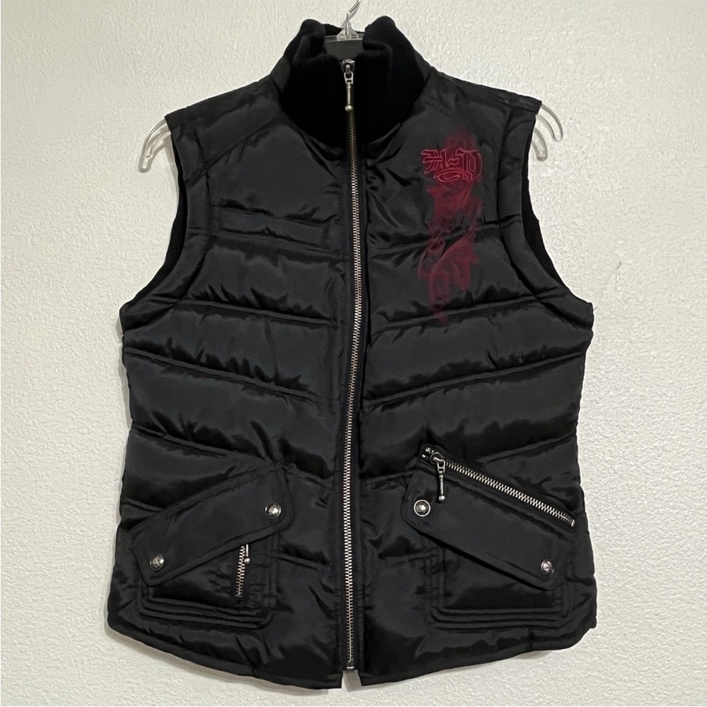 Harley Davidson Black Embroidered Zip Up Puffer Vest Small